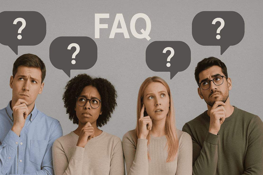 People with thought bubbles and a question mark